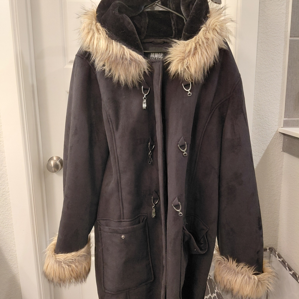 Maralyn & Me Black Teddy Jacket with Faux Fur Trim